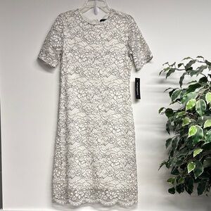 Sharagano Ivory & Black Lace Dress